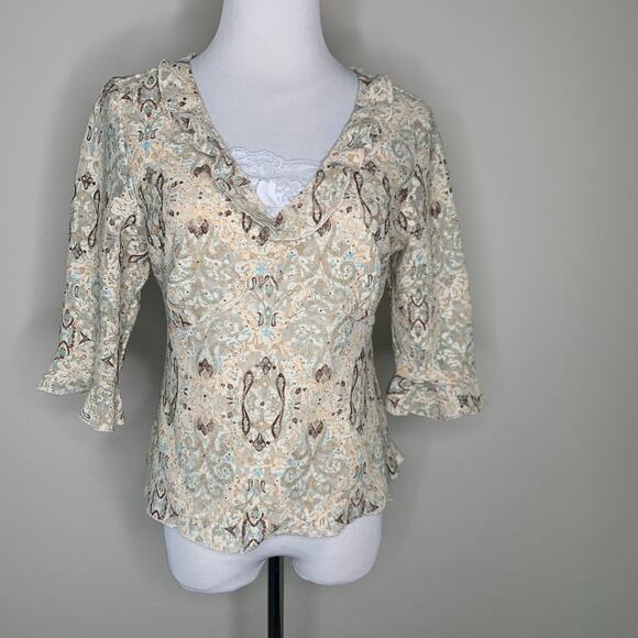 Y2K Stretch Lace Blouse Ruffle Sleeve Small Medium - Picture 1 of 11